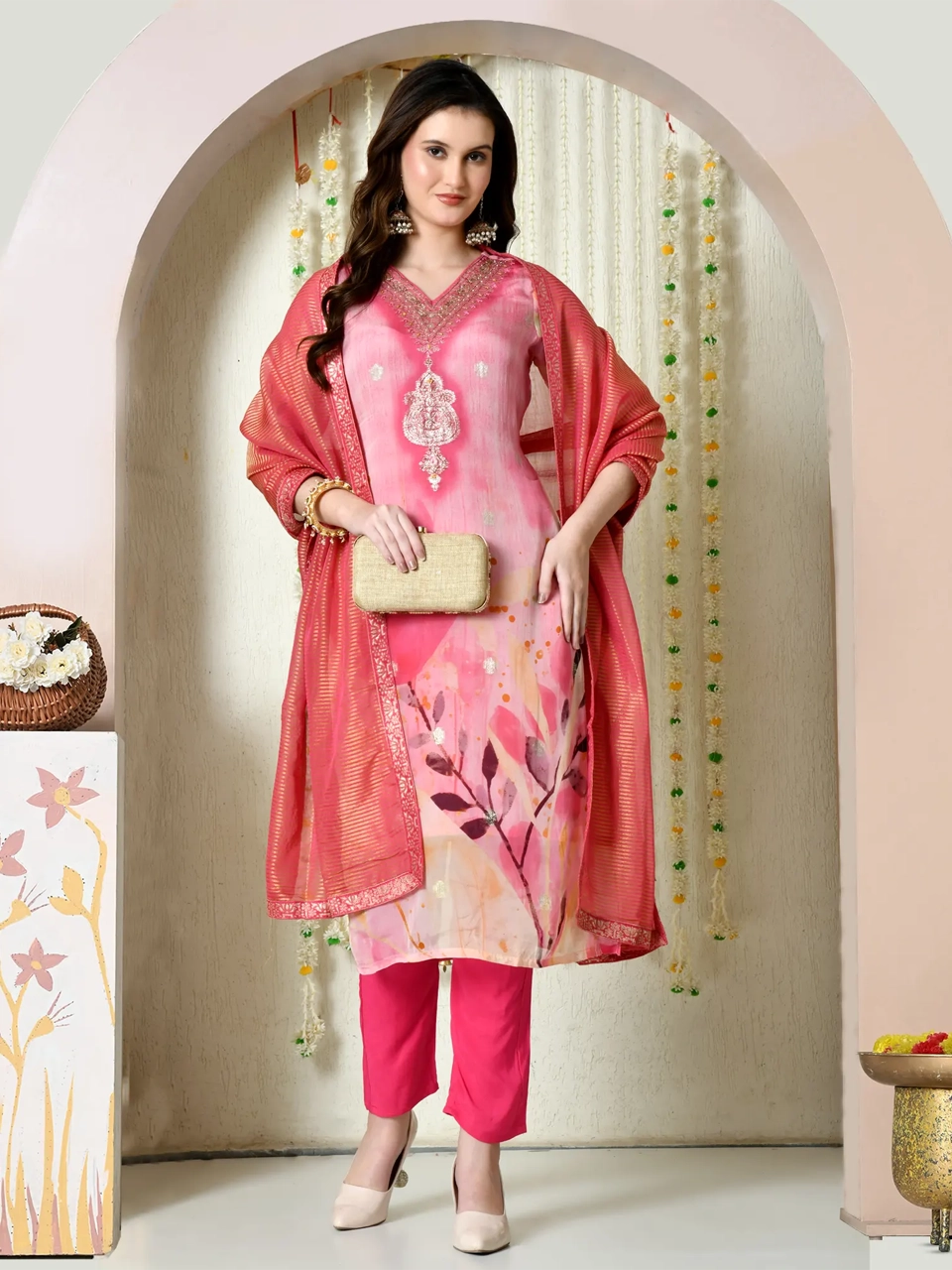 Red Anarkali Cut Indian Dress Suit