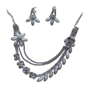 White Crystal Floral Necklace Set