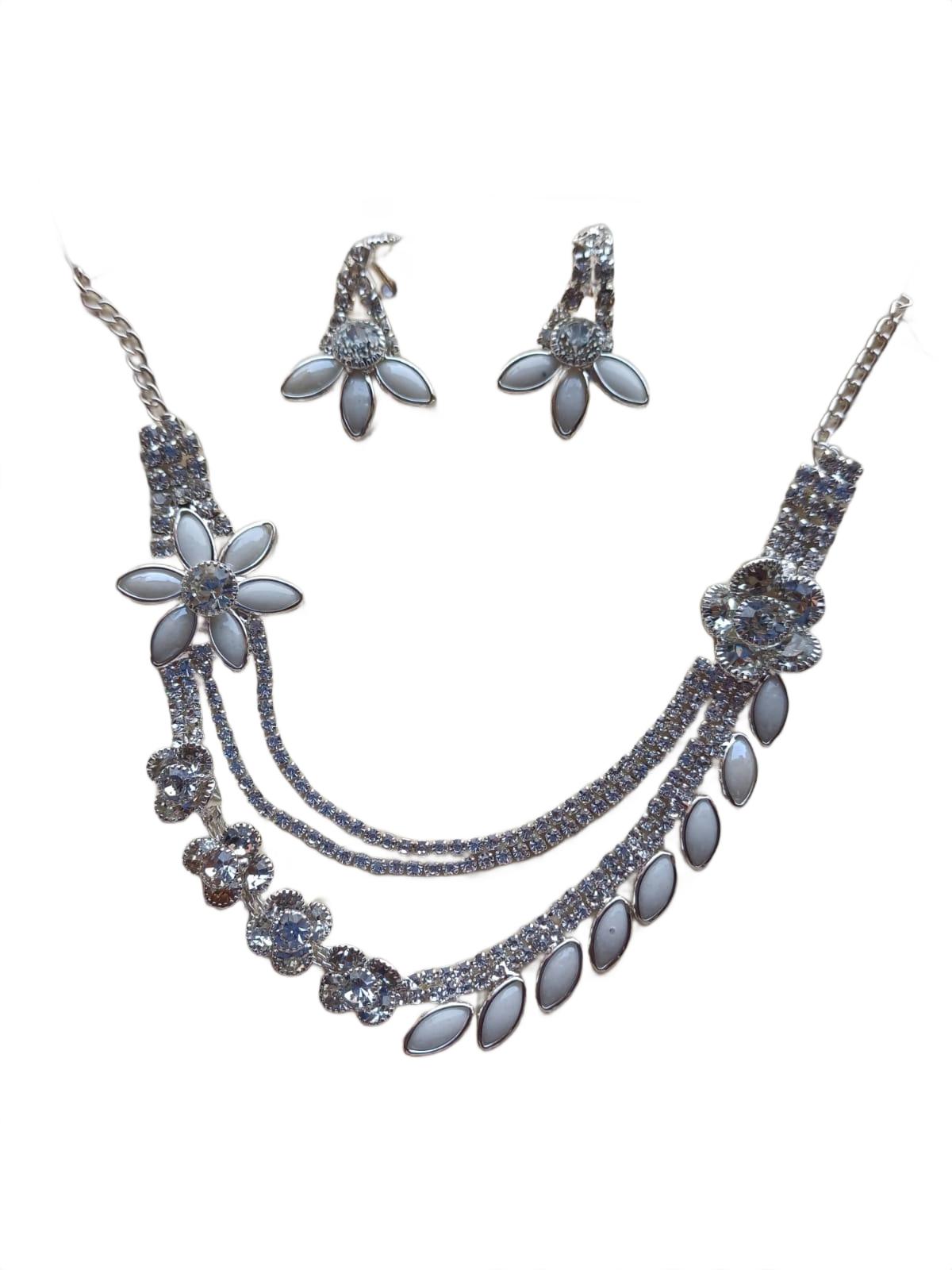 White Crystal Floral Necklace Set