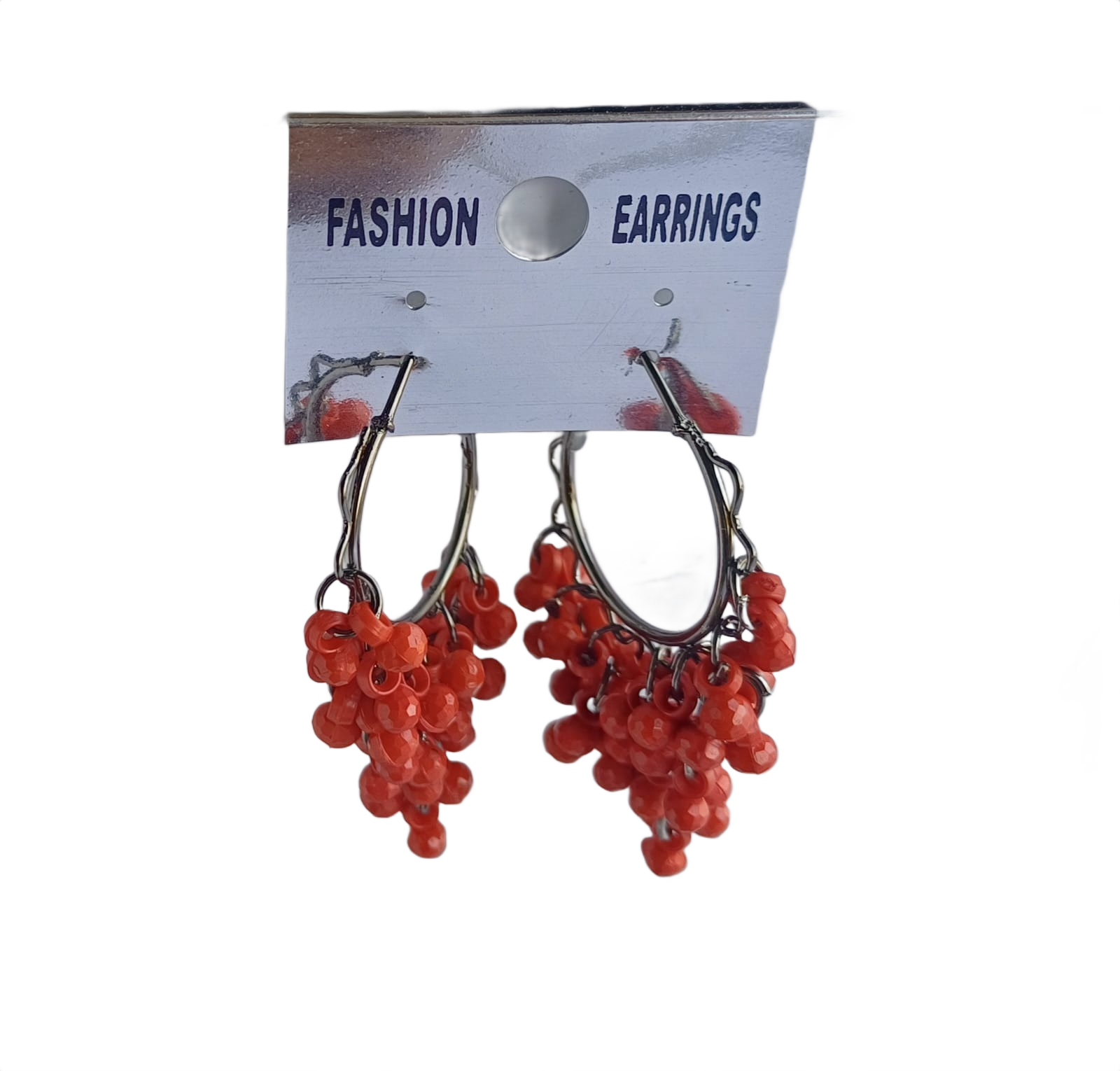 Red Beaded Hoop Earrings