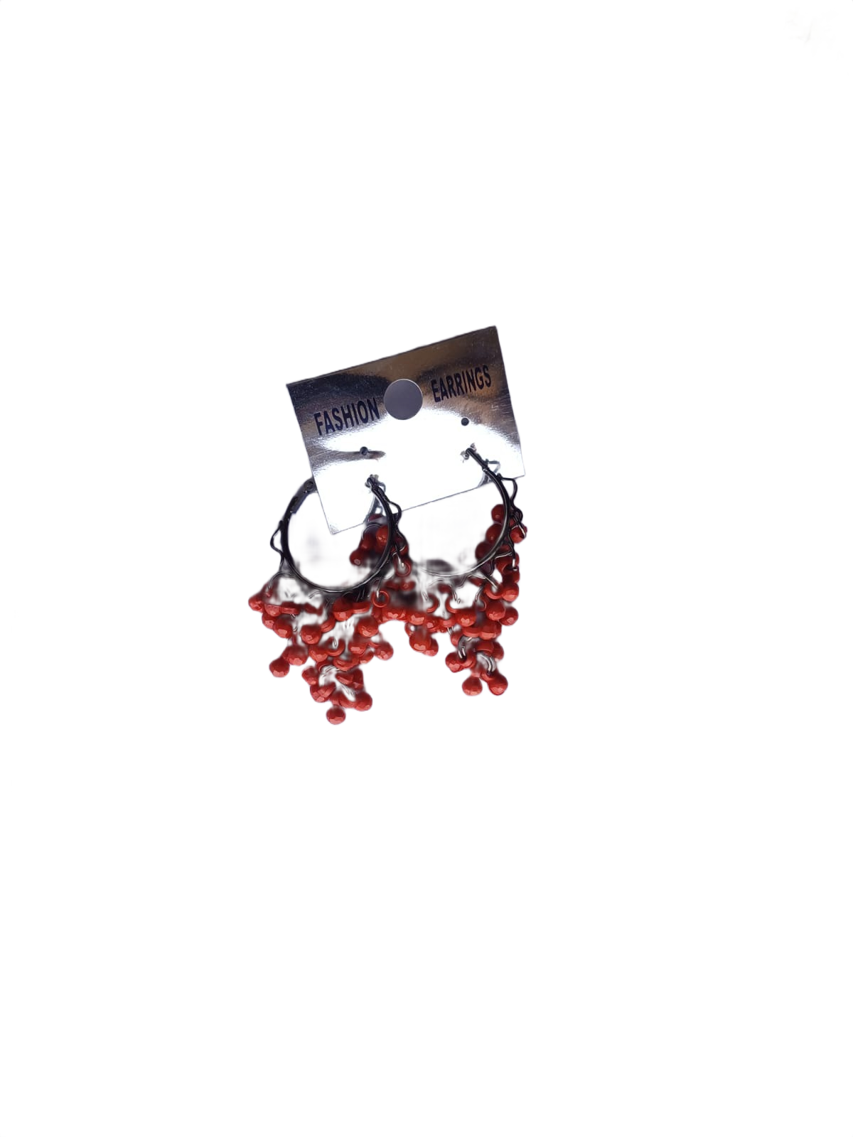 Red Beaded Hoop Earrings - Image 2