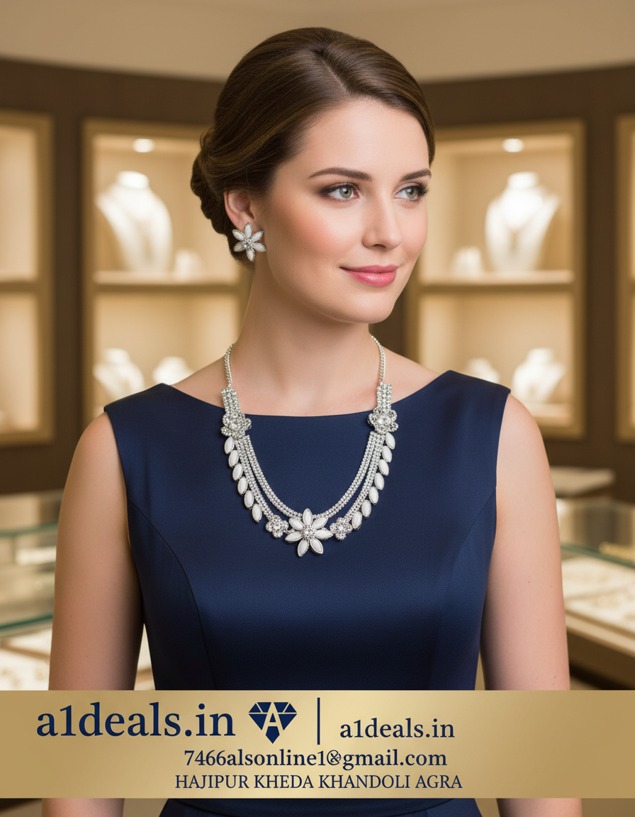 White Crystal Floral Necklace Set