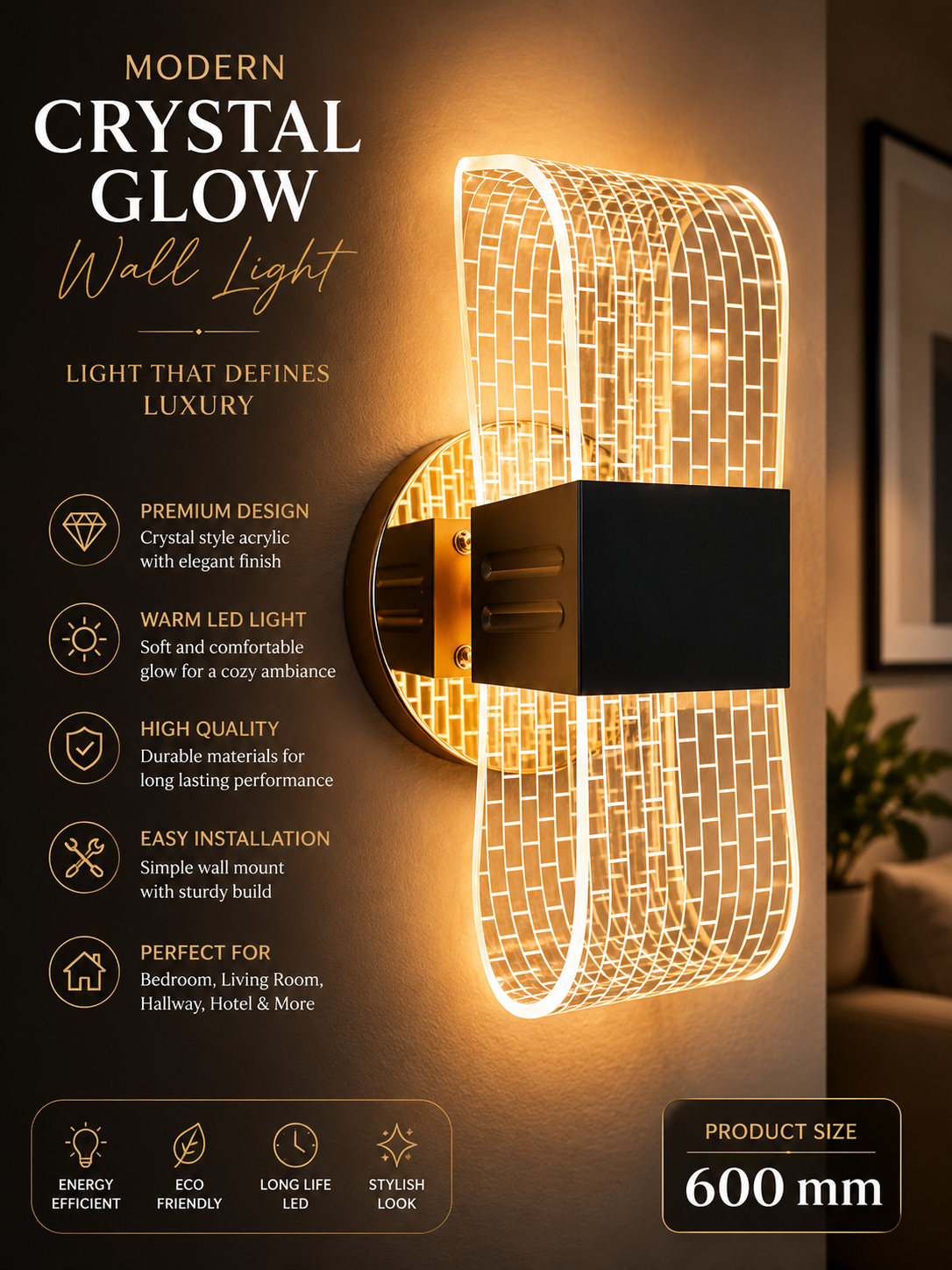 Modern Crystal Glow Wall Light