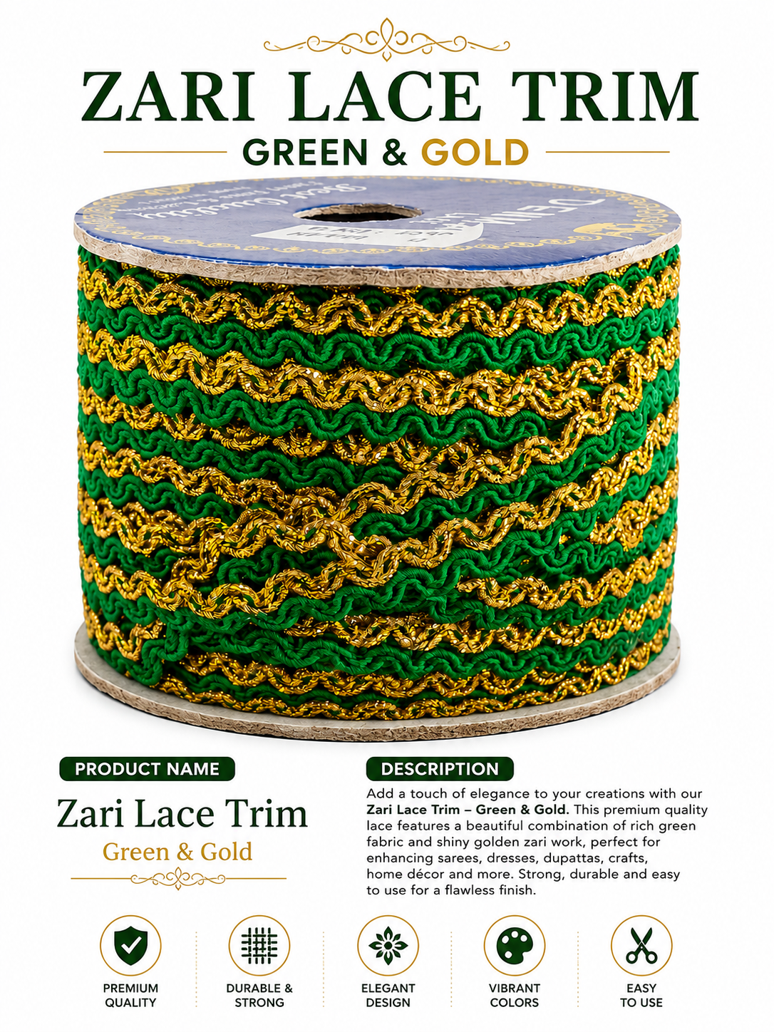 Zari Lace Trim (Green & Gold)