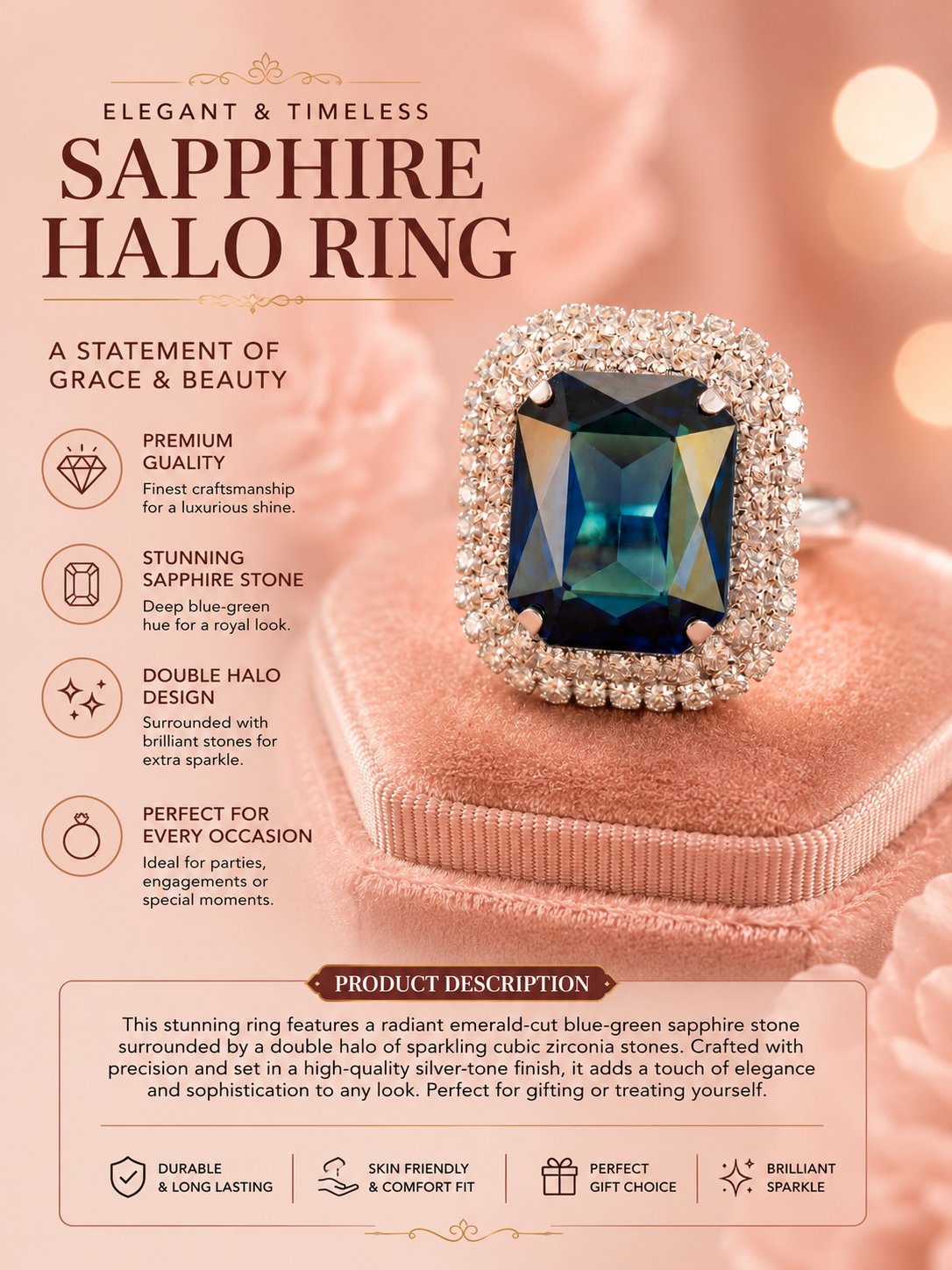 Royal Blue Emerald Cut Statement Ring