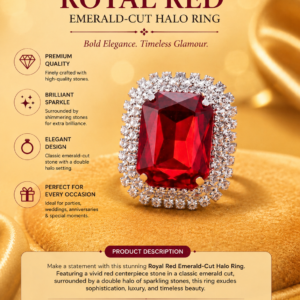Royal Red Emerald-Cut Halo Statement Ring