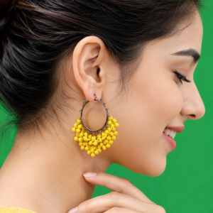 Yellow Beaded Hoop Earrings