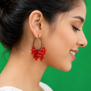 Red Beaded Hoop Earrings