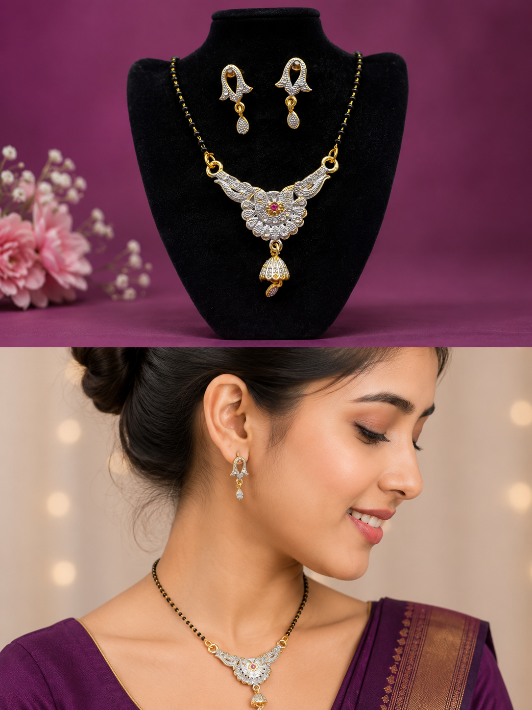 Floral Mangalsutra Set with Earrings