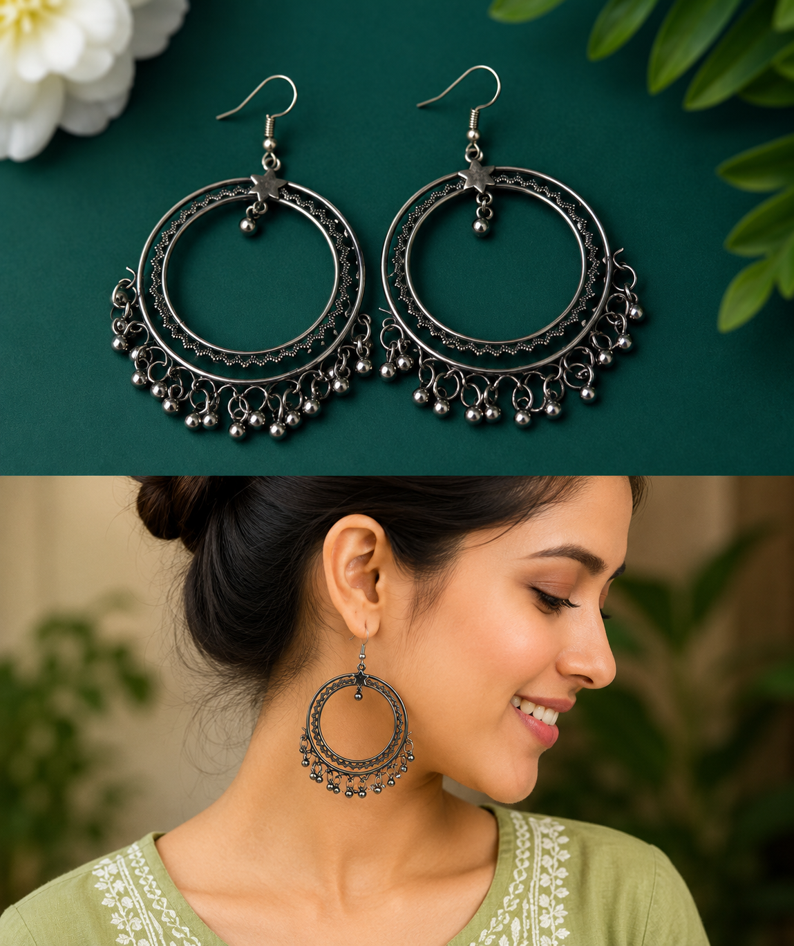 Oxidized Circular Dangler Earrings