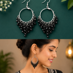 Black Beaded Hoop Earrings