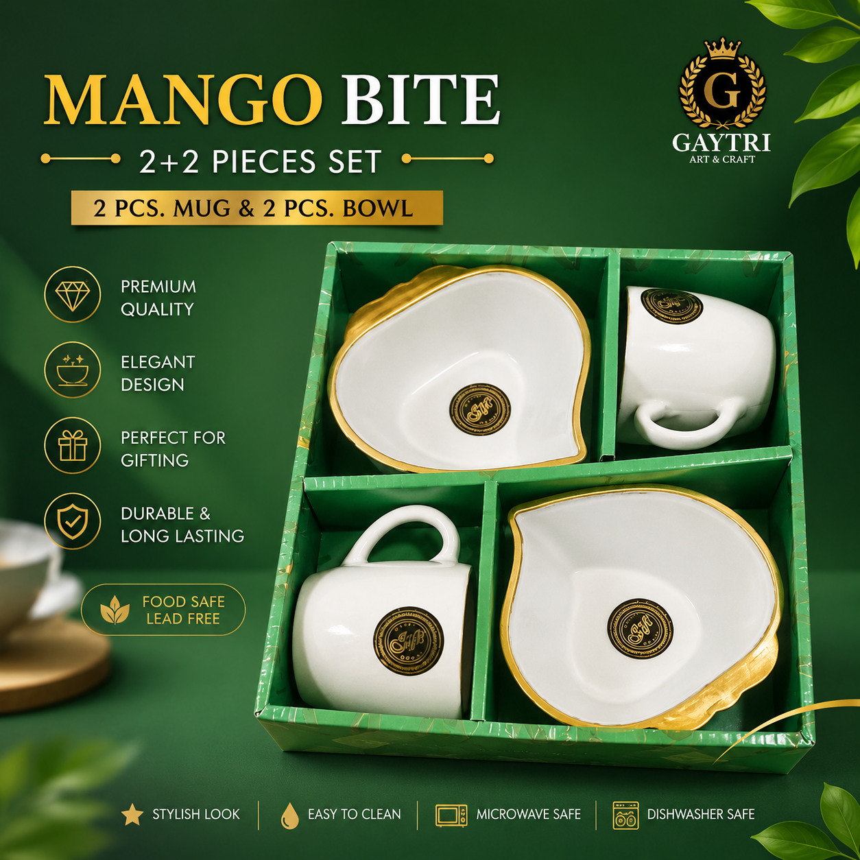 Mango Bite Gift Set (2+2 Pieces Mug & Bowl Set)