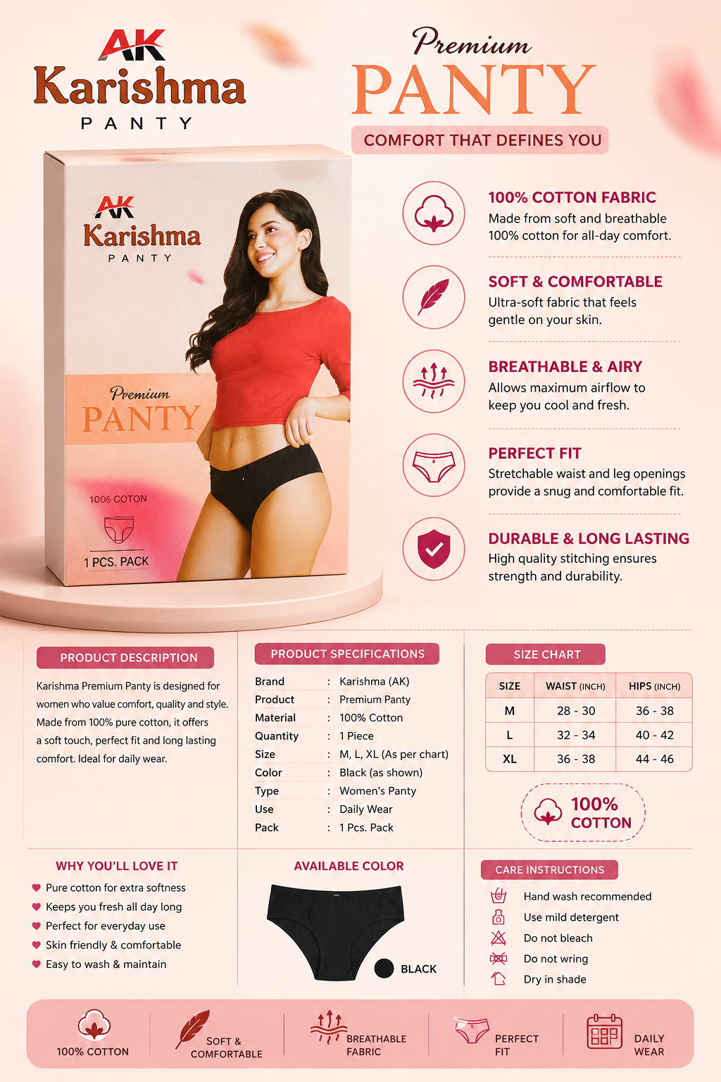 AK Karishma Premium 100% Cotton Women's Panty – Soft & Comfortable Daily Wear
