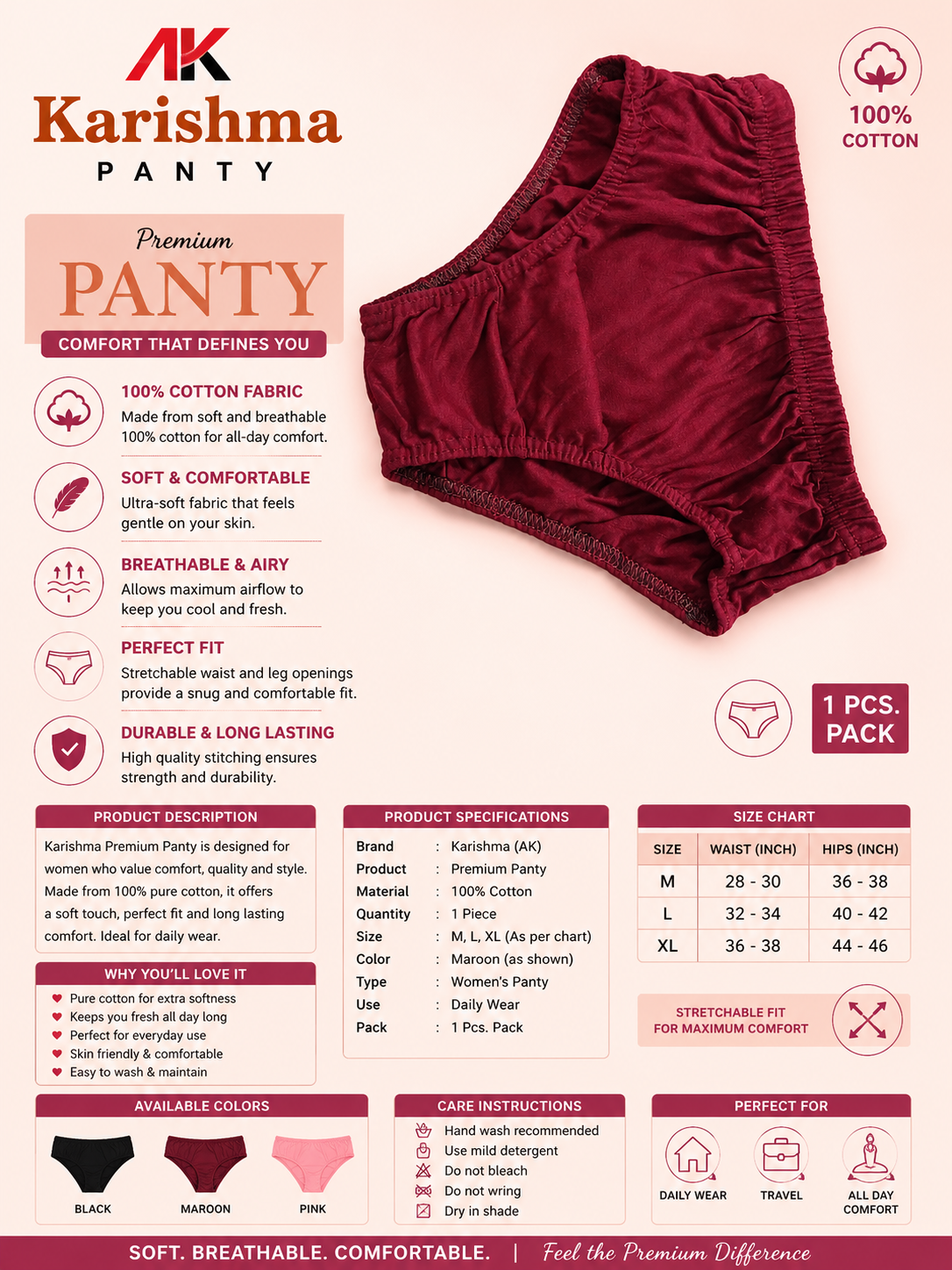 AK Karishma Premium 100% Cotton Women's Panty – Soft & Comfortable Daily Wear - Image 2